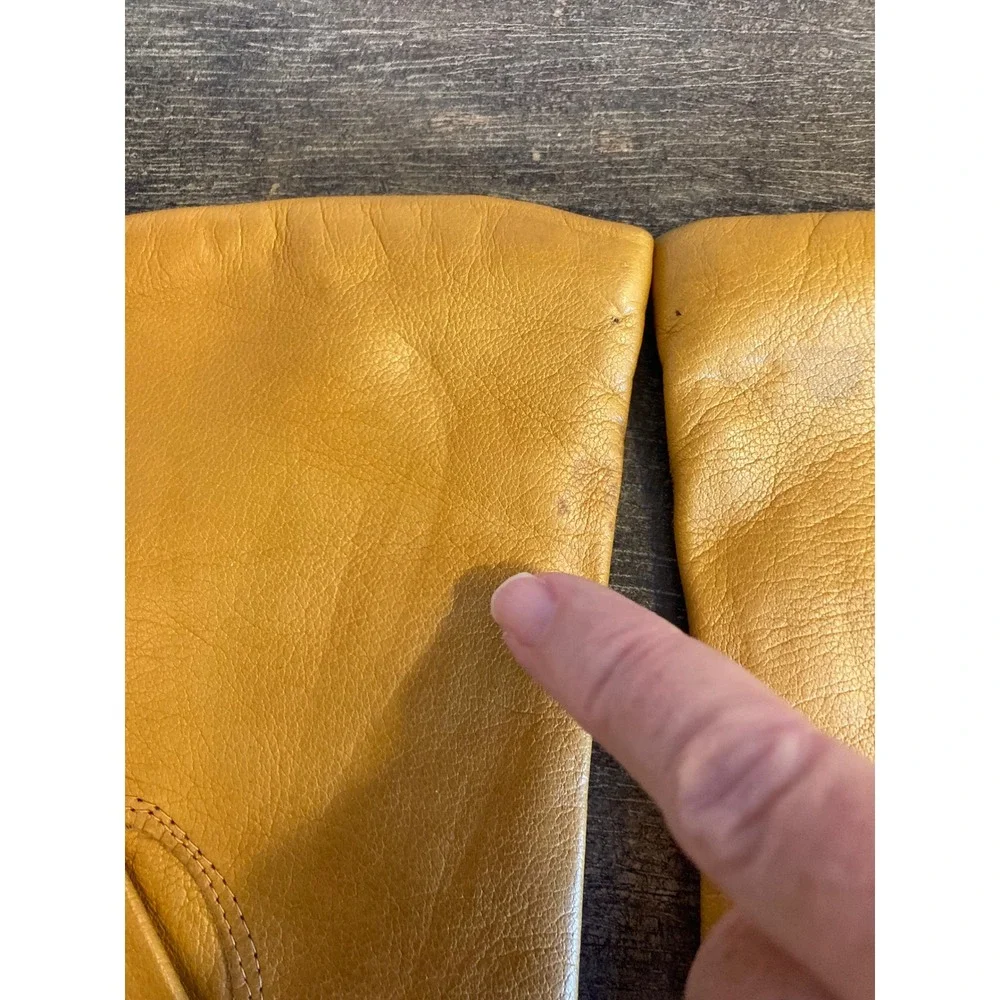 Vintage Mustard Yellow Leather Gloves Size 7 Knit Lined Mid Length Classic